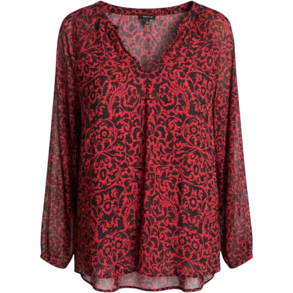 NWT Torrid Red Black Damask Metallic Stripe Peasant Blouse V-Neck Top 3X